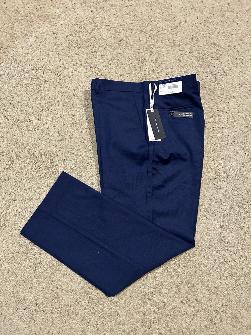 $135 Tommy Hilfiger 42 X 30 Men’s Stretch Wool Dress Suit Pants BLUE New V25